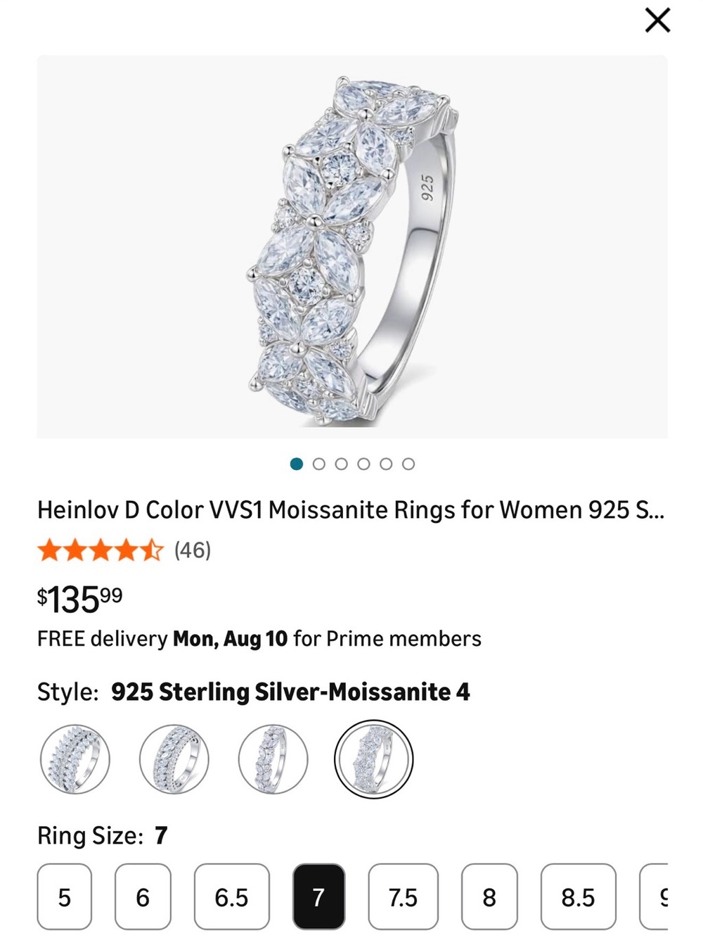 Heinlov D Color VVS1 Moissanite Rings for Women 925 Silver
